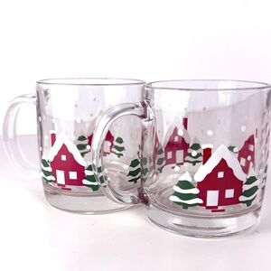 Vintage Crate & Barrel Luminarc French Clear Christmas Tree Mugs set of 2